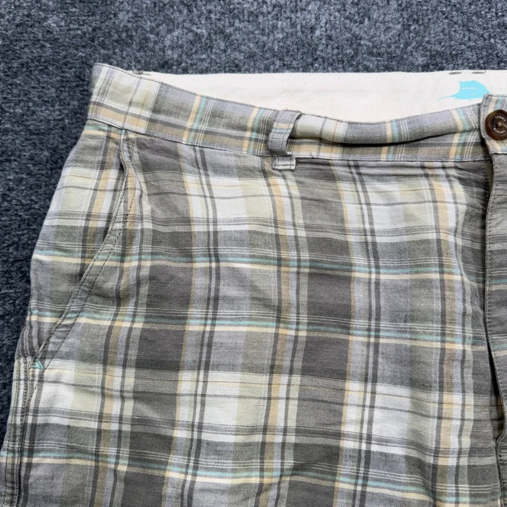Tommy Bahama Plaid Shorts Mens 38 Khaki Grey Linen Tencel 9